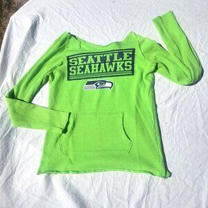 SOLD - NFL Seahawks Seattle Long Sleeve T Shirt Boat Neck Waffle Green Logo